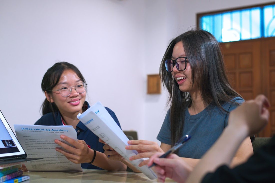 Students in an English lesson at Grace Learning Academy